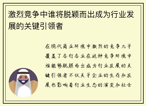 激烈竞争中谁将脱颖而出成为行业发展的关键引领者