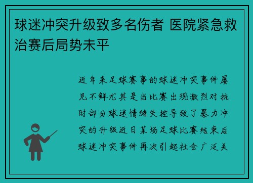 球迷冲突升级致多名伤者 医院紧急救治赛后局势未平